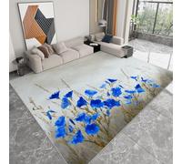 Alfombras Salón Lavable 160x230 cm Estilo Pastoral Flores Silvestres Azules, Gris Alfombra Dormitorio Pelo Corto Suave Mats de Puerta de Habitación Antideslizante para Salón Dormitorio Comedor