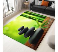Alfombras Salón Lavable Bambú Verde Guijarros 120x180 cm Alfombra Habitacion Pelo Corto Moderna, Alfombra Impresión Antideslizante Suave para Dormitorio Comedor Oficina