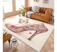 Alfombras Salon Moderna 120x180 cm SoñAdor Mariposas Flores Tacones Altos Suave Alfombra de Habitacion Antideslizante Lavables Apta para Mascotas Antiincrustante Rosa Tapete Sala para Sala Baño