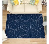 Alfombras Salon Moderna 140x200 cm Arte Lineal GeoméTrico Suave Alfombra de Habitacion Antideslizante Lavables Apta para Mascotas Antiincrustante Azul Oscuro Tapete Sala para Sala Baño