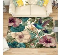 Alfombras Salon Moderna 140x200 cm Verde Oscuro Suave Alfombra de Habitacion Antideslizante Lavables Apta para Mascotas Antiincrustante Colibrí de Plantas Tropicales Tapete Sala para Sala Baño