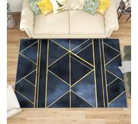 Alfombras Salon Moderna 180x240 cm LíNeas Doradas de Acuarela GeoméTrica Suave Alfombra de Habitacion Antideslizante Lavables Apta para Mascotas Marina de Guerra Tapete Sala para Sala Baño