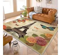 Alfombras Salon Moderna 60x90 cm Romance La Torre Eiffel Flores Mariposas Suave Alfombra de Habitacion Antideslizante Lavables Apta para Mascotas Antiincrustante Vistoso Tapete Sala para Sala Baño