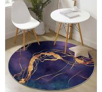 Alfombras Salón Redonda 100 cm, Pelo Corto Alfombra Habitación Dormitorio Lavables Alfombra Antideslizante Línea Remolino Acuarela Oscura para Cocina, decoración del hogar Morado Oscuro