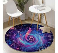 Alfombras Salón Redonda 160 cm, Pelo Corto Alfombra Habitación Dormitorio Lavables Alfombra Antideslizante Patrón abstracto nota musical giratoria para cocina, decoración del hogar Púrpura azul