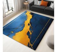 Alfombras Salon Textura De Veta Dorada En Mármol 90 x 150 cm Alfombra Suave Antideslizante Lavable, Oscuro Azul Modernas de Interior Alfombra, para salón Dormitorio Comedor