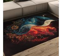 Alfombras Tai Chi Yin Yang Máquina de Alfombras Florales Mystic Fire and Ice Cosmos Alfombra Plegable de Pelo Bajo Lavable para Tapetes de Decoración del Hogar de Fantasía Entrada 100x200cm