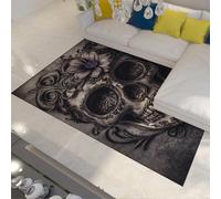 Alfombras temáticas de Halloween Calavera aterradora con alfombra floral para interiores/exteriores para la entrada de la sala de estar Decoraciones navideñas Lavable de pila baja 200x300cm