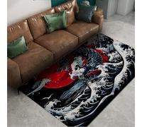 Alfombras Ukiyo e salón Grandes Olas océano Antideslizante Suave Lavable dragón Chino Azul Oscuro Dormitorio Oficina felpudos asiáticos 100x150cm