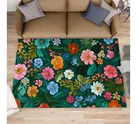 Alfombras vintage de flores para sala de estar, alfombra de pintura al óleo floral, 160 x 230 pulgadas, alfombras de comedor rural americano, lavables y antideslizantes, alfombra grande para