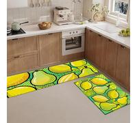 Alfombras Y Tapetes De Cocina 2 Piezas Fruta Geométrica Divertida Para Interiores Limón Estilo Pop Art Retazos Alfombra De Cocina Lavable Antideslizante Para Pasillos Comedores, Verde, 50X80+50X150Cm