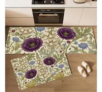 Alfombras Y Tapetes De Cocina 2 Piezas Jardín Vintage De William Morris Para Interiores Amapolas Lirios Alfombra De Cocina Lavable Antideslizante Para Pasillos Comedores, Beige Morado, 50X80+50X150Cm