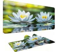 Alfombril Ratón XXL - Alfombril Escritorio, Lotus/Blanco Mouse Pad Mejora Velocidad y Precisión, Antideslizante Mousepad, Resistente a Salpicaduras Protector Mesa Escritorio 700 x 300 x 3mm j0zj-654
