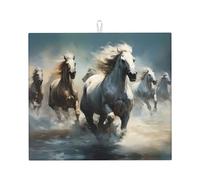 Alfombrilla absorbente con estampado de caballos grandes corriendo salvajes en el río, 45,7 x 40,6 cm, alfombrilla de cocina absorbente para colgar para utensilios de cocina