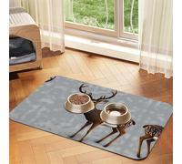 Alfombrilla absorbente de alimentación para mascotas, 40 x 60 cm, con estampado de ciervo y ciruela gris, tapete individual de piel, para perros y gatos