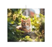 Alfombrilla absorbente para encimera de cocina Cat in the Garden (16 x 18 pulgadas), tapete de drenaje de platos de alto valor