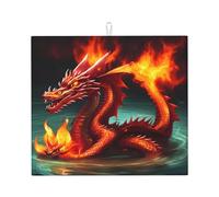 Alfombrilla absorbente para encimera de cocina, diseño de Dragon King in Fire, para drenar vajilla