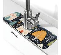 Alfombrilla absorbente para grifo de cocina, baño, cocina, protector contra salpicaduras, árbol de invierno, casa, ilustración, alfombrilla de grifo, 38 x 14 cm