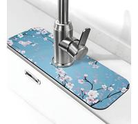Alfombrilla absorbente para grifo de cocina, baño, cocina, protector contra salpicaduras, flor de cerezo japonés, 38 x 14 cm