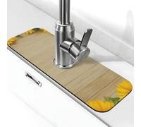 Alfombrilla absorbente para grifo de cocina, baño, cocina, protector contra salpicaduras, grano de madera, girasol, 38 x 14 cm