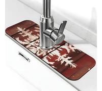 Alfombrilla absorbente para grifo de cocina, baño, cocina, protector contra salpicaduras, grano de madera, copos de nieve, alfombrilla de grifo de 38 x 14 cm