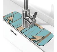 Alfombrilla absorbente para grifo de cocina, baño, cocina, protector contra salpicaduras, grano de madera moteada, 38 x 14 cm