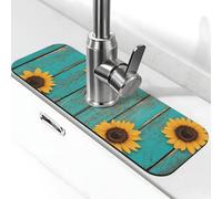 Alfombrilla absorbente para grifo de cocina, baño, cocina, protector contra salpicaduras, grano de madera, girasol, 38 x 14 cm