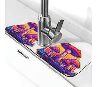Alfombrilla absorbente para grifo de cocina, baño, cocina, protector contra salpicaduras, ilustración de hongos, 38 x 14 cm