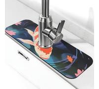 Alfombrilla absorbente para grifo de cocina, baño, cocina, protector contra salpicaduras, ilustración de peces koi japoneses, 38 x 14 cm