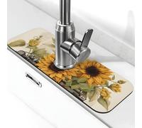 Alfombrilla absorbente para grifo de cocina, baño, cocina, protector contra salpicaduras, máquina de escribir retro, tapete de grifo de girasol, 38 x 14 cm