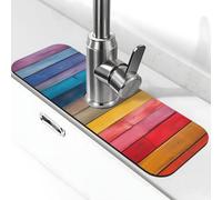 Alfombrilla absorbente para grifo de cocina, baño, cocina, protector contra salpicaduras, tapete colorido de grano de madera, 38 x 14 cm