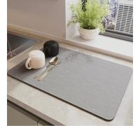 Alfombrilla absorbente para secar platos con acolchado y respaldo de goma de silicona antideslizante para cocina para encimeras, secado de barro diatomeado, mantiene la vajilla higiénica (30 x 40 cm