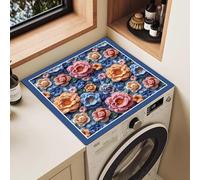 Alfombrilla Alféizar Ventana Protector Superior para Secadora con Diseño Floral, Almohadilla Absorbente para Lavadora, Forro Antideslizante de Secado Rápido para la Ropa(Style A,16x24in(41x61cm))