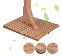 Alfombrilla antideslizante de madera natural con diseño de listones cuadrados, superficie antideslizante, perfecta para gimnasio en casa, yoga y equipo de fitness, soporte resistente y elegante