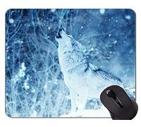 Alfombrilla Antideslizante, Lobo de fantasía en un Bosque Oscuro de Invierno Alfombrillas de ratón