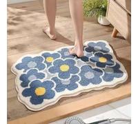 Alfombrilla Baño 40X60Cm Flor Azul Lavable A Máquina Alfombra De Baño,Suave Y Cómoda Alfombrilla Antideslizante, Súper Absorbente Alfombras,para El Cuarto