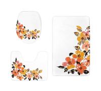Alfombrilla Baño Antideslizante Flores Amarillas Naranjas Bath Mat Secado Rapido Alfombra de Baño Set 3 Piezas Contorno en Forma de U y Tapa para Tapa Inodoro Bathroom Mat 50x80 cm