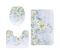 Alfombrilla Baño Antideslizante Flores Amarillas Púrpuras Bath Mat Secado Rapido Alfombra de Baño Set 3 Piezas Contorno en Forma de U y Tapa para Tapa Inodoro Bathroom Mat 50x80 cm