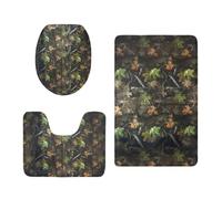 Alfombrilla Baño Antideslizante Hojas Retro Verdes Bath Mat Secado Rapido Alfombra de Baño Set 3 Piezas Contorno en Forma de U y Tapa para Tapa Inodoro Bathroom Mat 50x80 cm