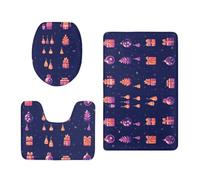 Alfombrilla Baño Antideslizante Navidad Naranja Púrpura Alfombra de Baño Secado Rapido Set 3 Piezas Contorno en Forma de U y Tapa para Tapa Inodoro Bath Mat Decoración del Hogar 50x80 cm