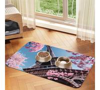 Alfombrilla de alimentación de piel sintética antideslizante para perros y gatos, diseño de la Torre Eiffel de París, con fondo de goma