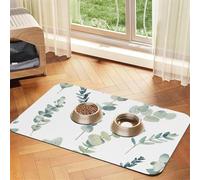 Alfombrilla de alimentación de piel sintética con estampado de hojas de eucalipto, absorbente, antideslizante, para perros, gatos, parte inferior de goma