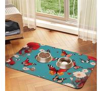 Alfombrilla de alimentación de piel sintética con estampado de mariposas voladoras entre flores, absorbente y antideslizante, para perros y gatos, parte inferior de goma