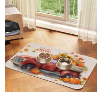 Alfombrilla de alimentación para Mascotas con diseño de Calabaza roja y Hojas de Arce Grandes, de Cuero Absorbente, Ideal para Perros y Gatos, Bandeja de Comida y dispensadores Antideslizantes.