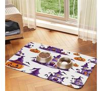 Alfombrilla de alimentación para Mascotas con diseño de Castillo de Brujas, para Halloween, con pequeñas Calabazas, Alfombrillas absorbentes de Cuero para Perros y Gatos, Bandeja para Comida, alfombr