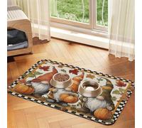 Alfombrilla de alimentación para Mascotas con diseño de gnomos otoñales, Calabazas Grandes, Hojas de Arce, Alfombrillas absorbentes de Cuero para Perros y Gatos, Alfombrilla para Cuenco, Bandeja de c