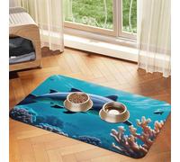 Alfombrilla de alimentación para mascotas, diseño de delfines y delfines del mundo submarino, antideslizante, de piel sintética, para perros, gatos, parte inferior de goma