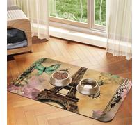 Alfombrilla de alimentación para mascotas, diseño de la Torre Eiffel de París, para cuenco de comida y agua, dispensador de agua, accesorios para perros