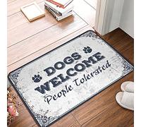 Alfombrilla de baño antifatiga de perfil bajo - Perros tolerados por las personas, antideslizante, ducha cara sonriente, fácil de limpiar, duradera para quitar zapatos (65 x 90 cm)