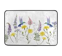 Alfombrilla De Baño Botanical Flowers Hummingbirds Spring Summer Alfombra Entrada Lavable A Máquina Doormats Antideslizante Estera De Entrada por Interior Cocina Puerta 40X60 CM